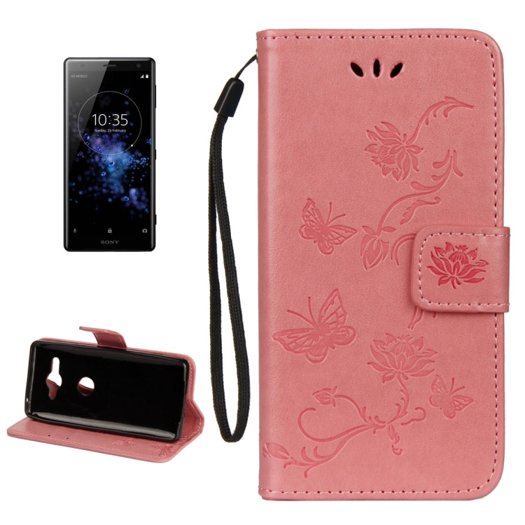 For Sony Xperia XZ2 Compact Lotus Butterfly Pattern Horizontal Flip Leather Case with Holder & Card Slots & Wallet & Lanyard