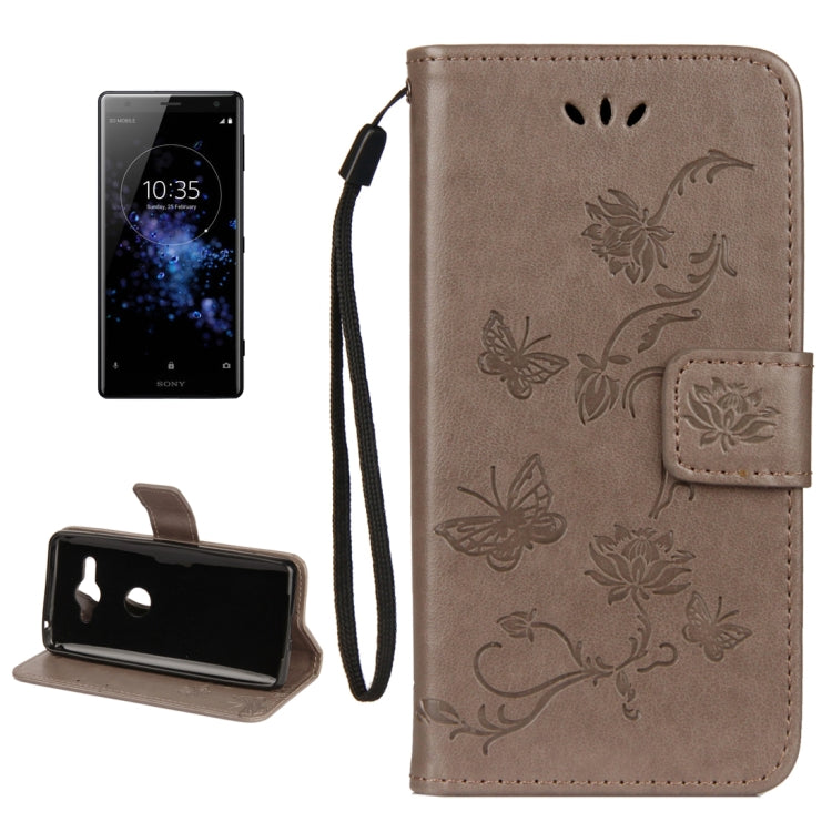 For Sony Xperia XZ2 Compact Lotus Butterfly Pattern Horizontal Flip Leather Case with Holder & Card Slots & Wallet & Lanyard