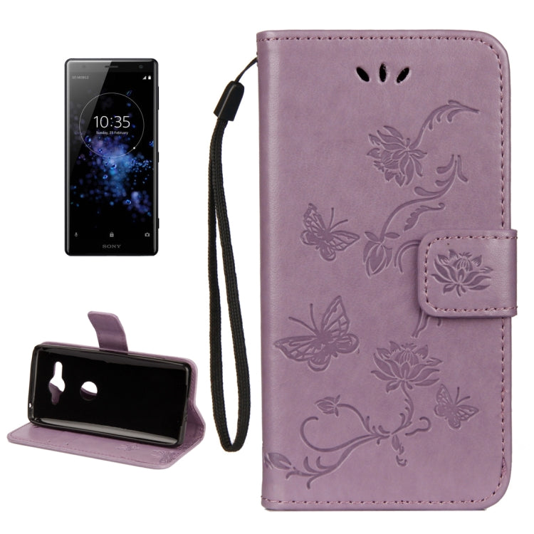 For Sony Xperia XZ2 Compact Lotus Butterfly Pattern Horizontal Flip Leather Case with Holder & Card Slots & Wallet & Lanyard
