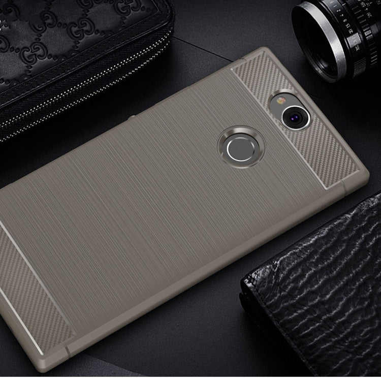 Brushed Texture Carbon Fiber Shockproof TPU Protective Back Case for Sony Xperia XA2 Plus