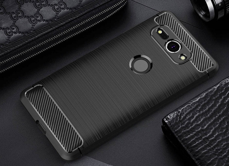 For Sony Xperia XZ2 Compact Brushed Texture Carbon Fiber Shockproof TPU Protective Back Case