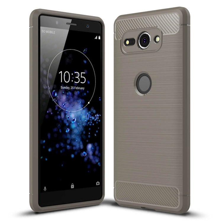 For Sony Xperia XZ2 Compact Brushed Texture Carbon Fiber Shockproof TPU Protective Back Case