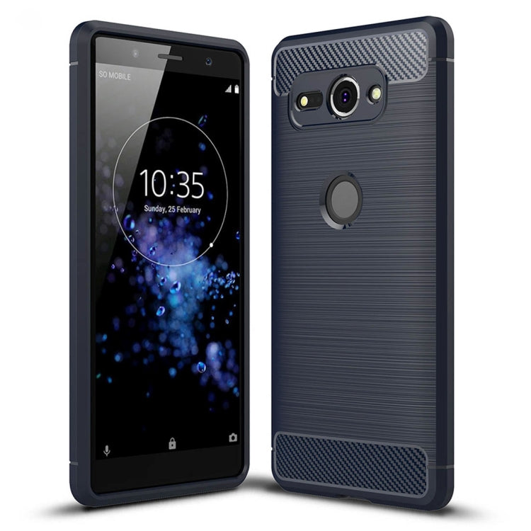 For Sony Xperia XZ2 Compact Brushed Texture Carbon Fiber Shockproof TPU Protective Back Case