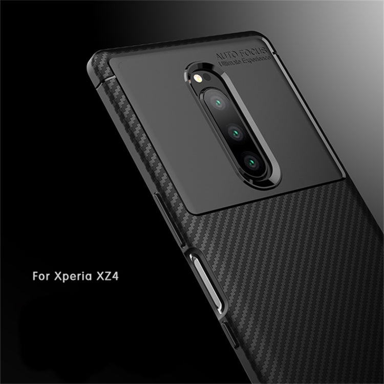 Carbon Fiber Texture Shockproof TPU Case for Sony Xperia XZ4 (Brown)