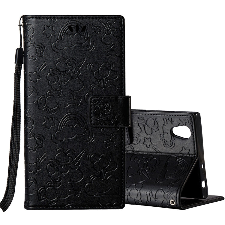 For Sony Xperia L1 Pressed Horse Cloud Print Horizontal Flip Leather Case with Holder & Card Slots & Wallet & Lanyard
