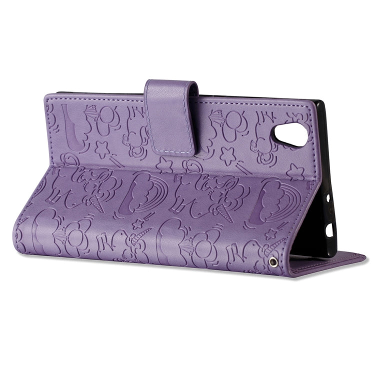 For Sony Xperia L1 Pressed Horse Cloud Print Horizontal Flip Leather Case with Holder & Card Slots & Wallet & Lanyard