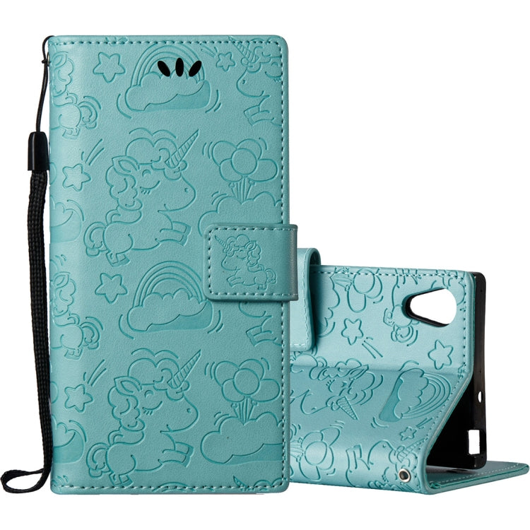 For Sony Xperia XA1 Pressed Horse Cloud Print Horizontal Flip Leather Case with Holder & Card Slots & Wallet & Lanyard