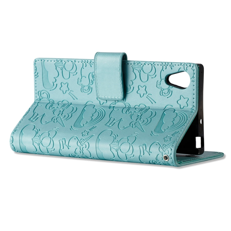 For Sony Xperia XA1 Pressed Horse Cloud Print Horizontal Flip Leather Case with Holder & Card Slots & Wallet & Lanyard