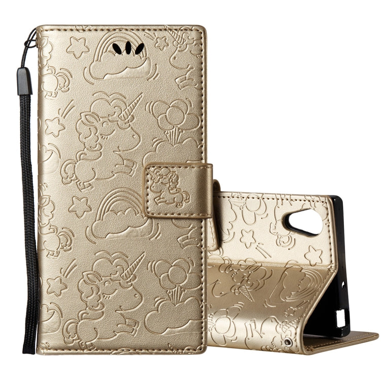 For Sony Xperia XA1 Pressed Horse Cloud Print Horizontal Flip Leather Case with Holder & Card Slots & Wallet & Lanyard