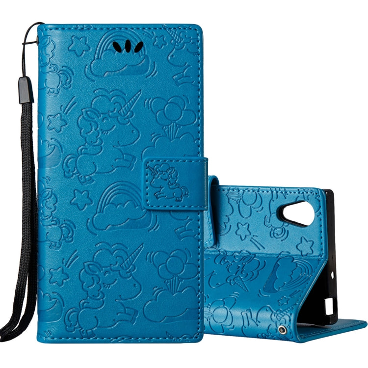 For Sony Xperia XA1 Pressed Horse Cloud Print Horizontal Flip Leather Case with Holder & Card Slots & Wallet & Lanyard