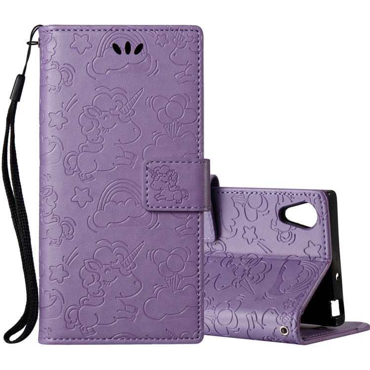 For Sony Xperia XA1 Pressed Horse Cloud Print Horizontal Flip Leather Case with Holder & Card Slots & Wallet & Lanyard