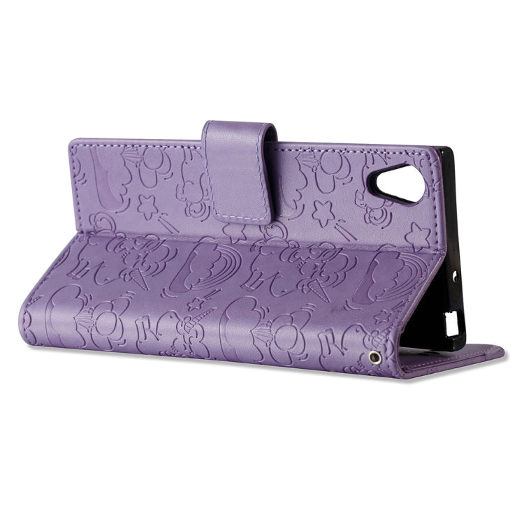 For Sony Xperia XA1 Pressed Horse Cloud Print Horizontal Flip Leather Case with Holder & Card Slots & Wallet & Lanyard