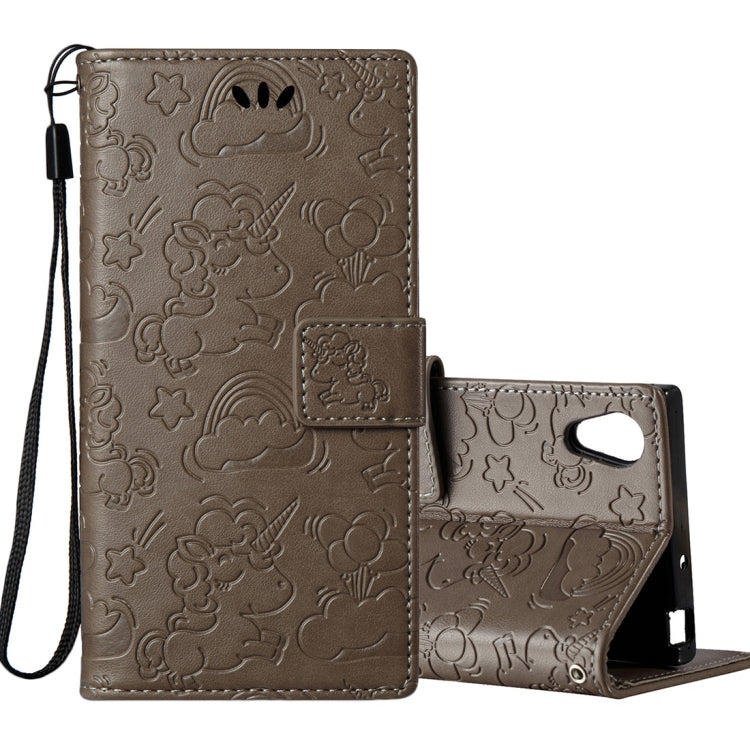For Sony Xperia XA1 Pressed Horse Cloud Print Horizontal Flip Leather Case with Holder & Card Slots & Wallet & Lanyard