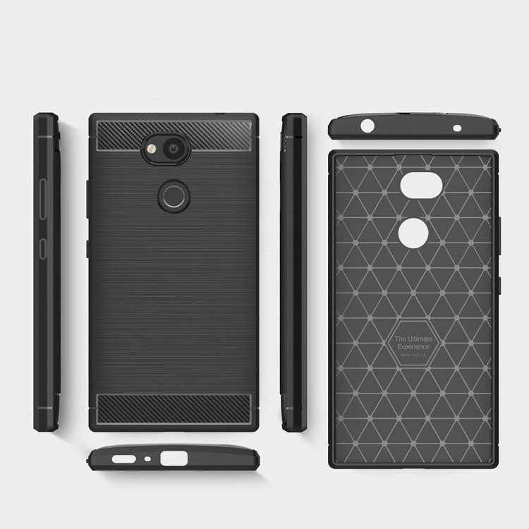 For Sony Xperia L2 Brushed Texture Carbon Fiber Shockproof TPU Protective Back Case