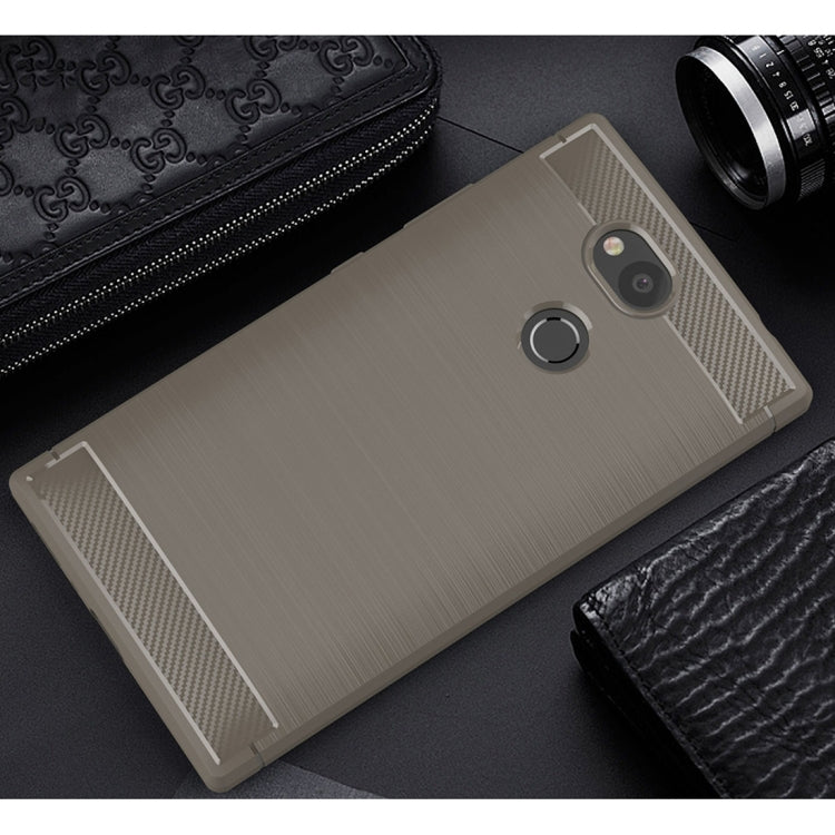 For Sony Xperia L2 Brushed Texture Carbon Fiber Shockproof TPU Protective Back Case