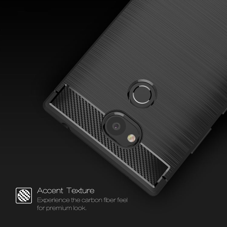 For Sony Xperia L2 Brushed Texture Carbon Fiber Shockproof TPU Protective Back Case