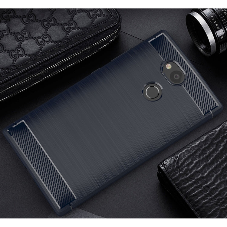 For Sony Xperia L2 Brushed Texture Carbon Fiber Shockproof TPU Protective Back Case
