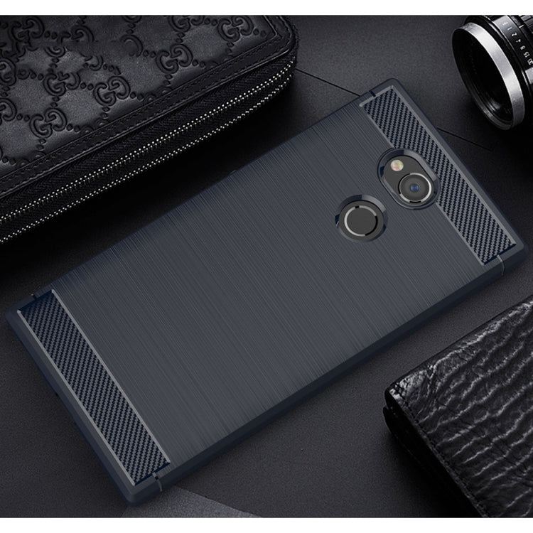 For Sony Xperia XA2 Ultra Brushed Texture Carbon Fiber Shockproof TPU Protective Back Case