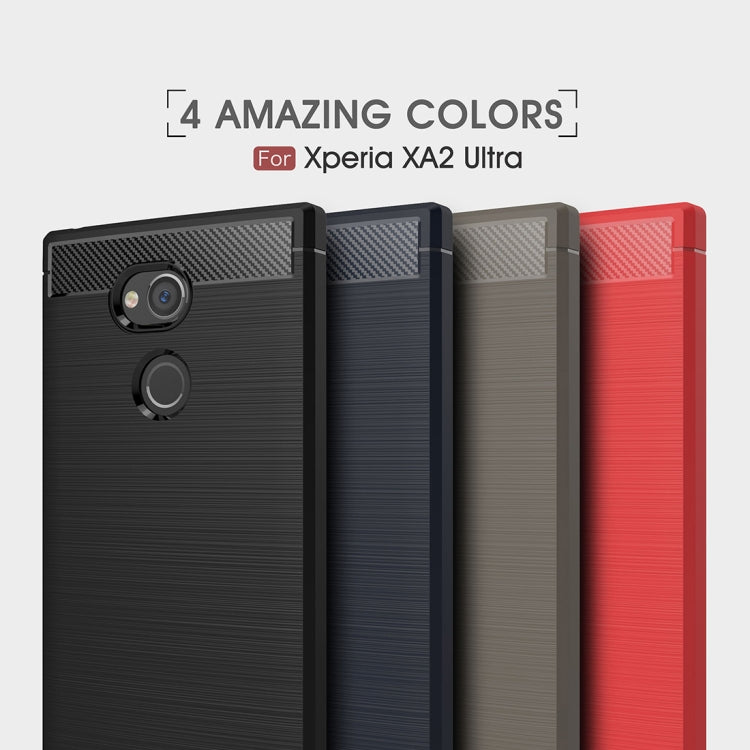 For Sony Xperia XA2 Ultra Brushed Texture Carbon Fiber Shockproof TPU Protective Back Case