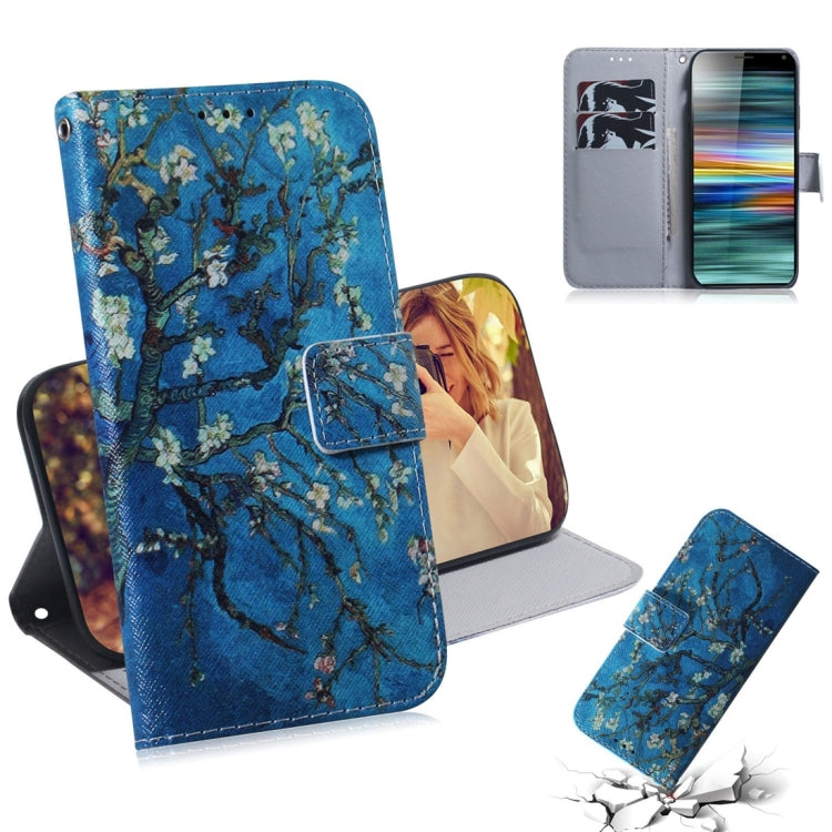 Apricot Flower Pattern Coloured Drawing Horizontal Flip Leather Case for Sony Xperia 10, with Holder & Card Slots & Wallet
