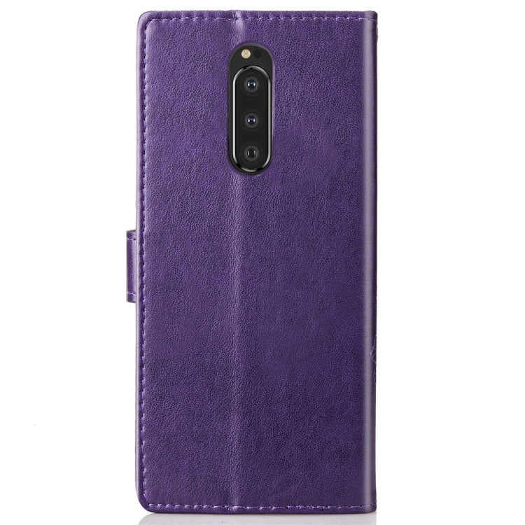 Lucky Clover Pressed Flowers Pattern Leather Case for Sony Xperia 1 / Xperia XZ4, with Holder & Card Slots & Wallet & Hand Strap