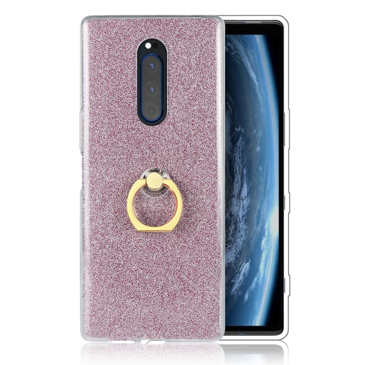Glittery Powder Shockproof TPU Protective Case for Sony Xperia XZ4, with 360 Degree Rotation Ring Holder