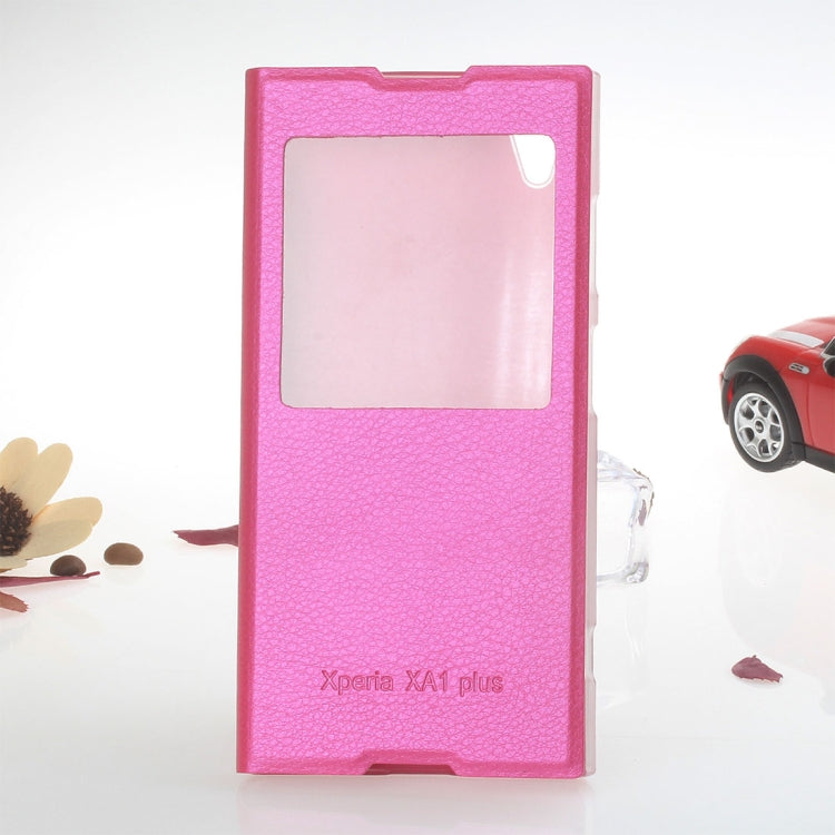 For Sony Xperia XA1 Plus Litchi Texture Horizontal Flip Leather Case with Call Display ID