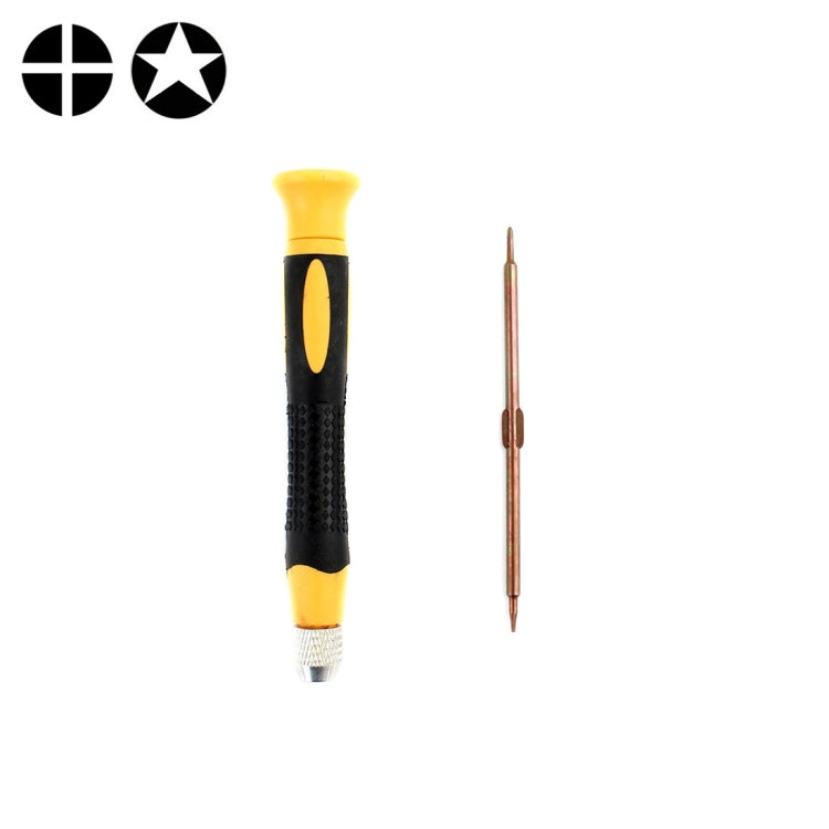 JM-852 Precisional 0.8 Pentacle / 1.5 Cross Double Tip Socket Screwdriver for iPhone 7 & 7 Plus / iPhone 6 & 6s / iPhone 6 Plus & 6s Plus / iPhone 5 & 5S & 5C / iPhone 4 & 4S(Yellow)