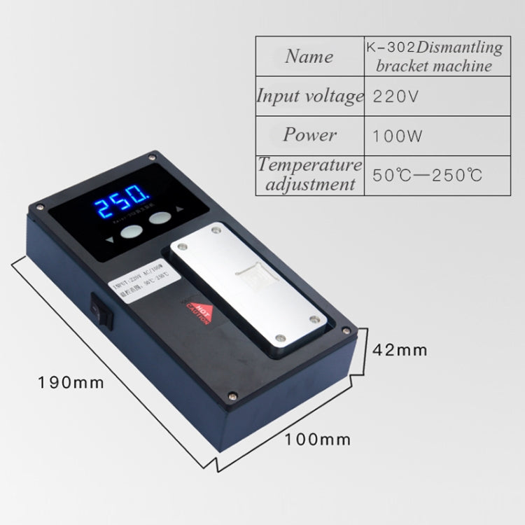 K-302 Mobile Phone LCD Frame Bracket Remover Dismantle Machine Heating Platform, Upgrade Version, Input: 220V AC 100W, AU Plug