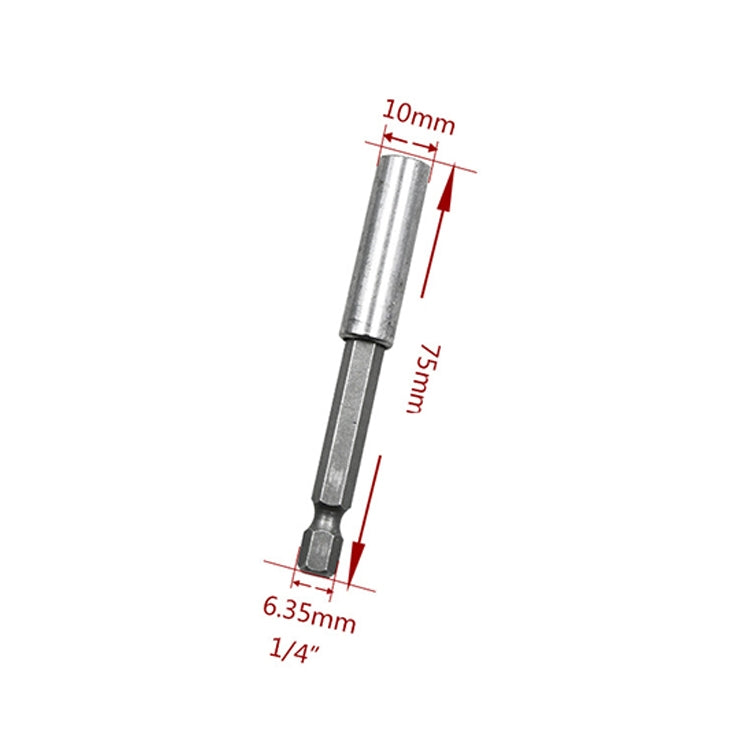 5 PCS 1/4 Electric Batch Head High Magnetism Connecting Rod Pistol Drill Extension Rod Sleeve Fast Turning Joint, Length: 75mm