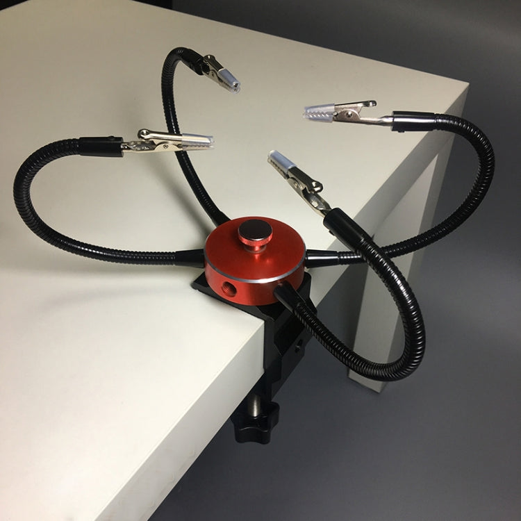 Universal Metal Base Soldering Station PCB Fixture (4 Metal Arms + Round Iron Base + Aluminum Base)