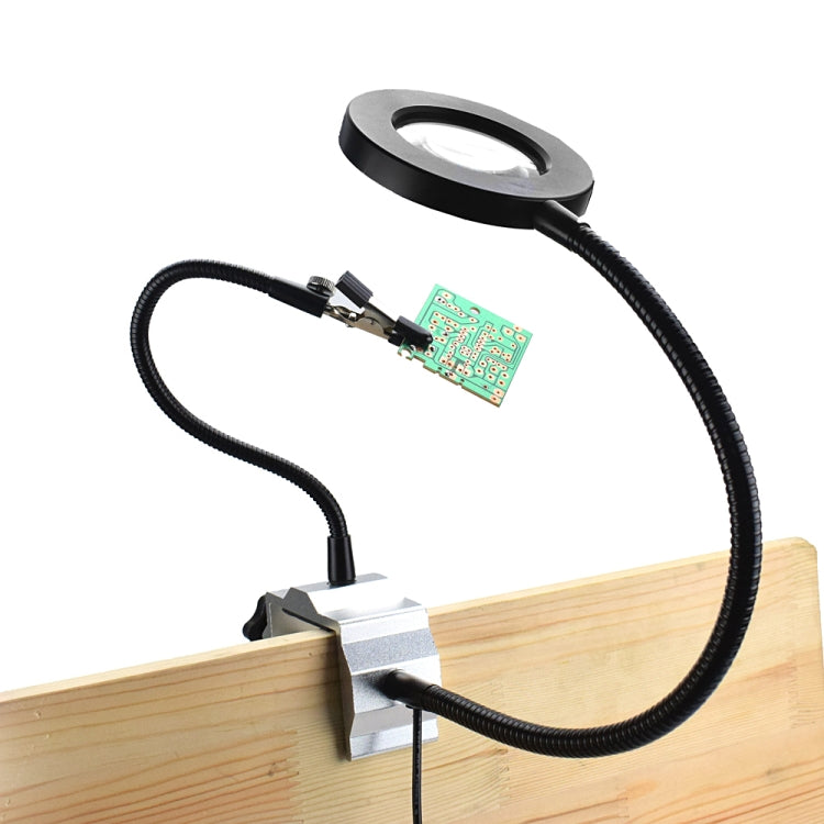 Aluminum Table Clamp Soldering Iron Holder Soldering Station PCB Fixture with Metal Arm & LED Magnifying Glass