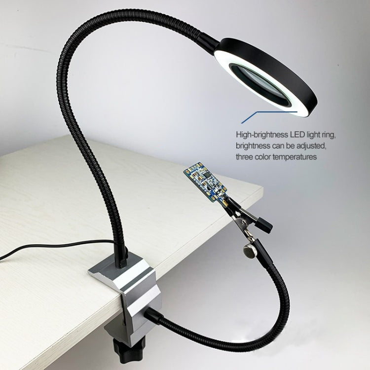 Aluminum Table Clamp Soldering Iron Holder Soldering Station PCB Fixture with Metal Arm & LED Magnifying Glass