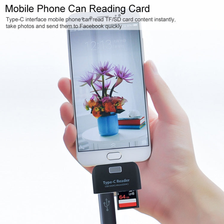 TF + SD Card + USB Port to USB-C / Type-C Adapter Card Reader Connection Kit with LED Indicator Light