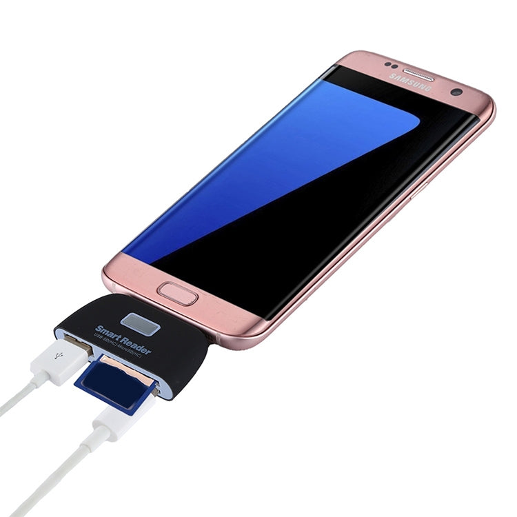 Micro SD + SD + USB 2.0 + Micro USB Port to Micro USB OTG Smart Card Reader Connection Kit with LED Indicator Light