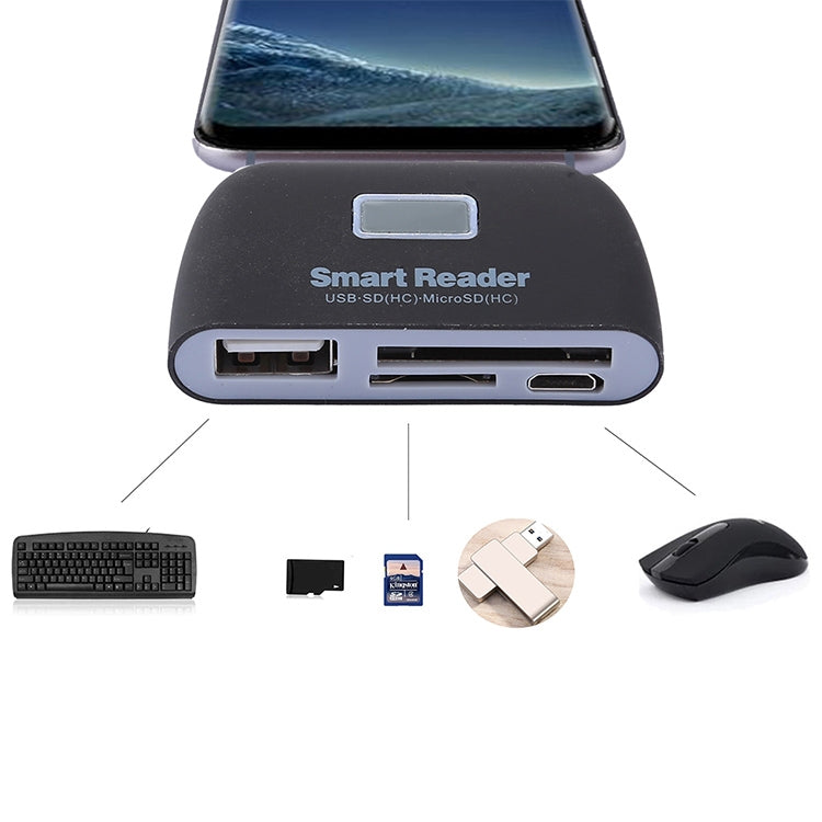 Micro SD + SD + USB 2.0 + Micro USB Port to Micro USB OTG Smart Card Reader Connection Kit with LED Indicator Light