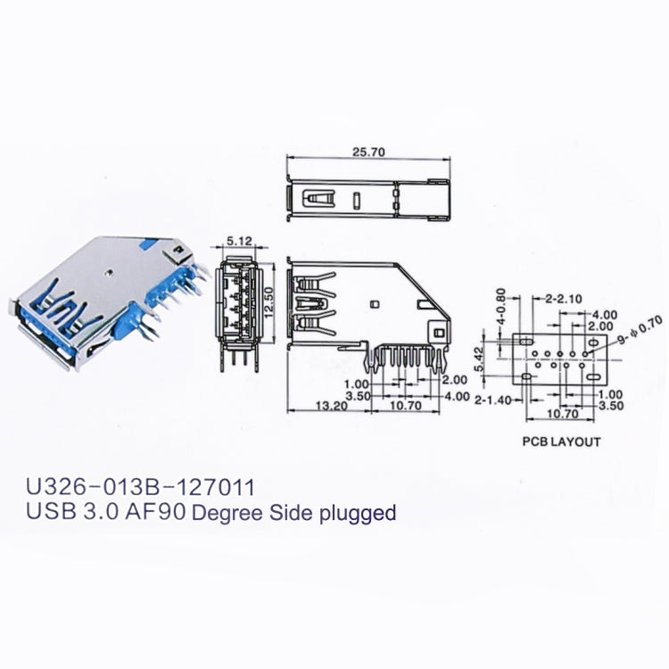 50 PCS USB 3.0 Connector AF Type Upright Type with Edge
