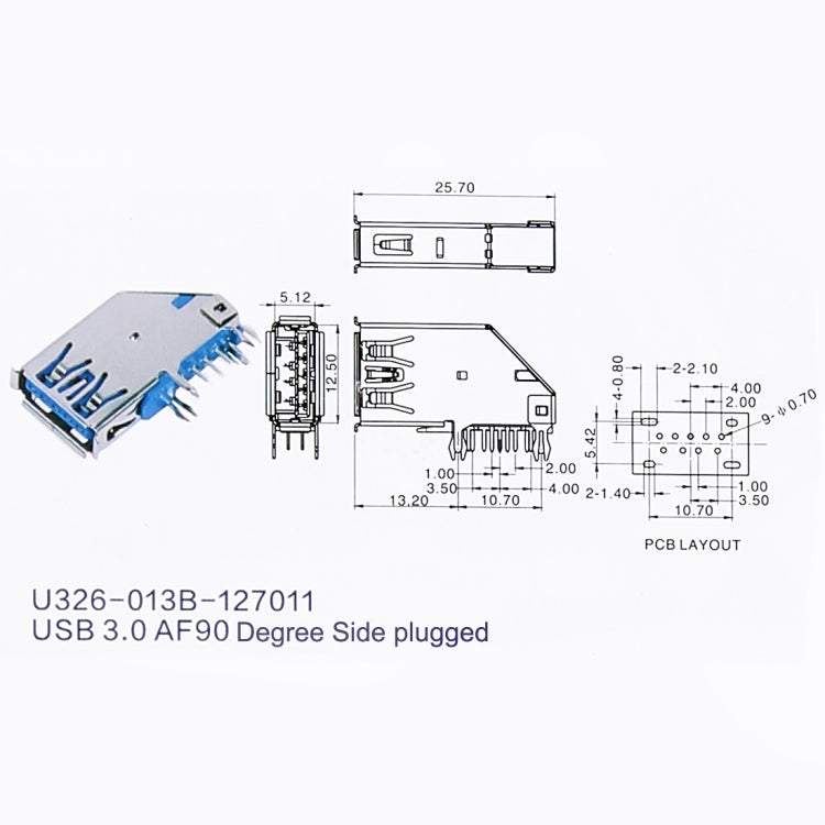 50 PCS USB 3.0 Connector AF Type Upright Type without Edge