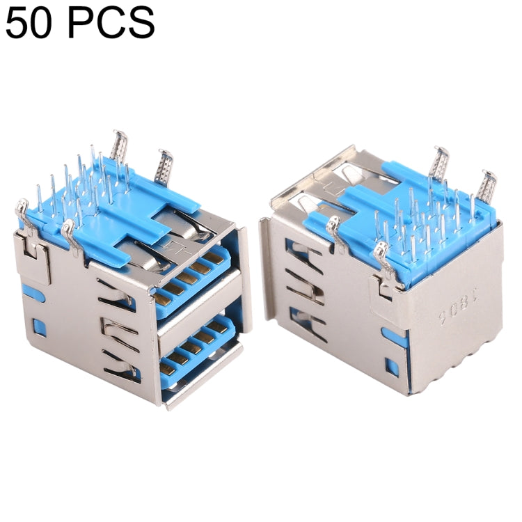 50 PCS 90 Degrees USB 3.0 Receptacle Connector in Double Dip Type