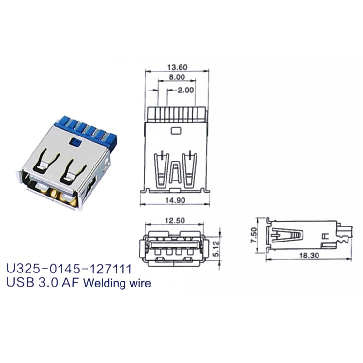 50 PCS 180 Degrees 9 Pin USB 3.0 AF Connector Solder Socket