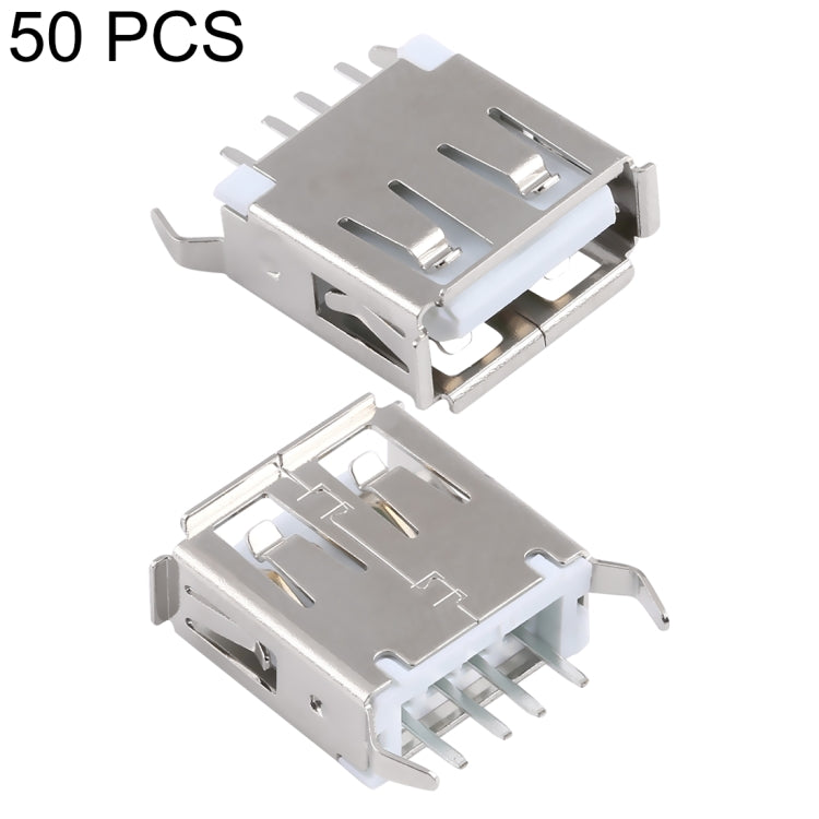 50 PCS USB 2.0 Female 4 Pin 180 Degrees Straight Plug 13.0 Bent Foot PBT White Socket Connector