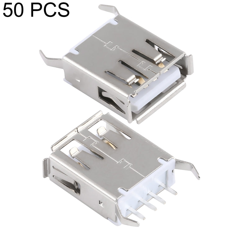 50 PCS USB 2.0 Female 4 Pin 180 Degrees Straight Plug 13.7 Bent Foot PBT White Socket Connector
