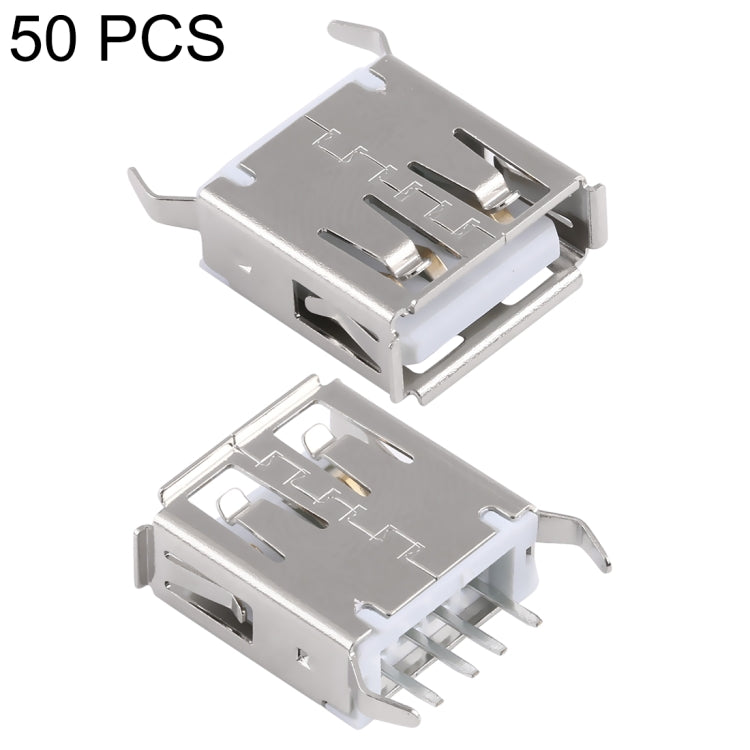 50 PCS USB 2.0 Female 4 Pin 180 Degrees Straight Plug 15.0 Bent Foot PBT White Socket Connector