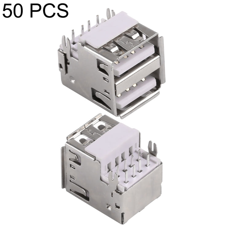 50 PCS USB 2.0 Connector AF 90 Degrees Double Layer Half-pack with Production Date, No Shrapnel, PBT White, Iron Case, Electroplated Semi-tin 1u