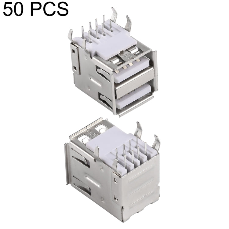 50 PCS USB 2.0 Connector AF 90 Degrees Double Layer Half-pack without Shrapnel & Production Date, PBT White, Iron Case, Electroplated Semi-tin 1u