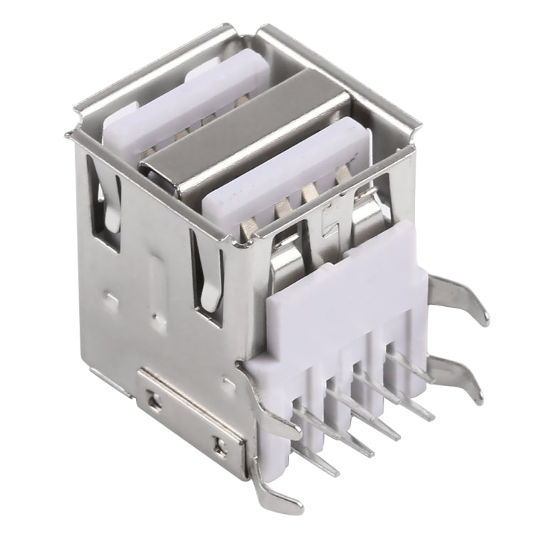 50 PCS USB 2.0 Connector AF 90 Degrees Double Layer Half-pack without Shrapnel & Production Date, PBT White, Iron Case, Electroplated Semi-tin 1u