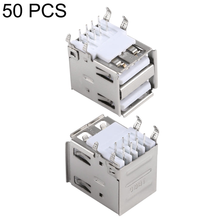 50 PCS USB 2.0 Connector AF 90 Degrees Heavy Plate Double Layer with Edge, PBT White, Iron Case, H Type
