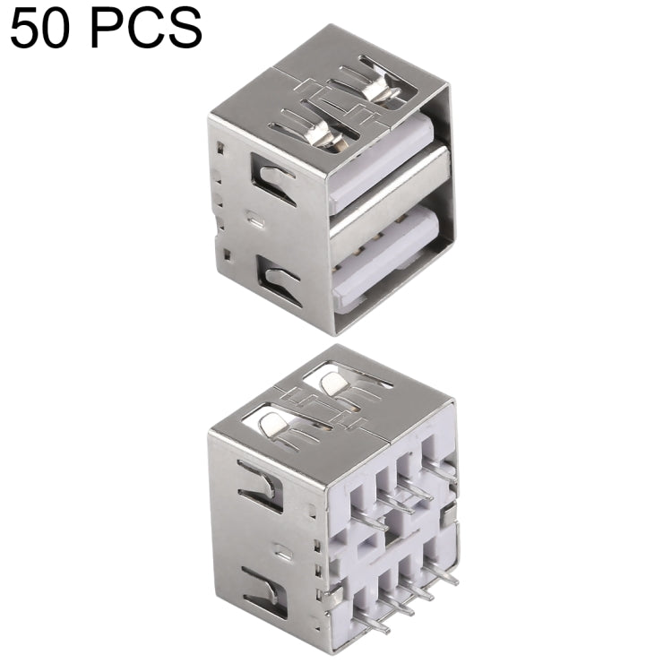 50 PCS USB 2.0 Connector AF 180 Degrees Double Layer without Edge, PBT White, Iron Case, H Type