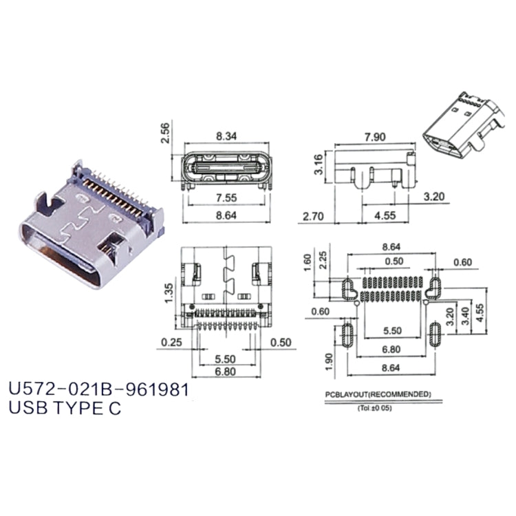 50 PCS USB-C / Type-C Female 16 Pin SMT Connector