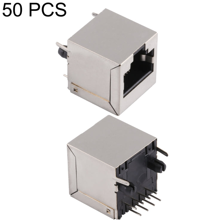 50 PCS RJ45 180 Degrees Straight Plug Full-pack Connector without Light, H Type